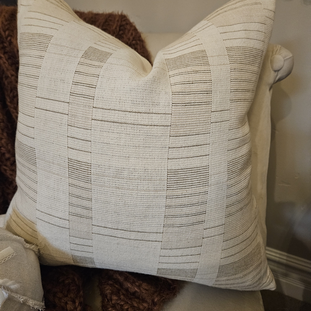 Striped Cream and Brown Accent Pillow